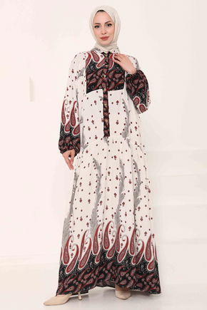 Desenli Düğmeli Elbise - 27040