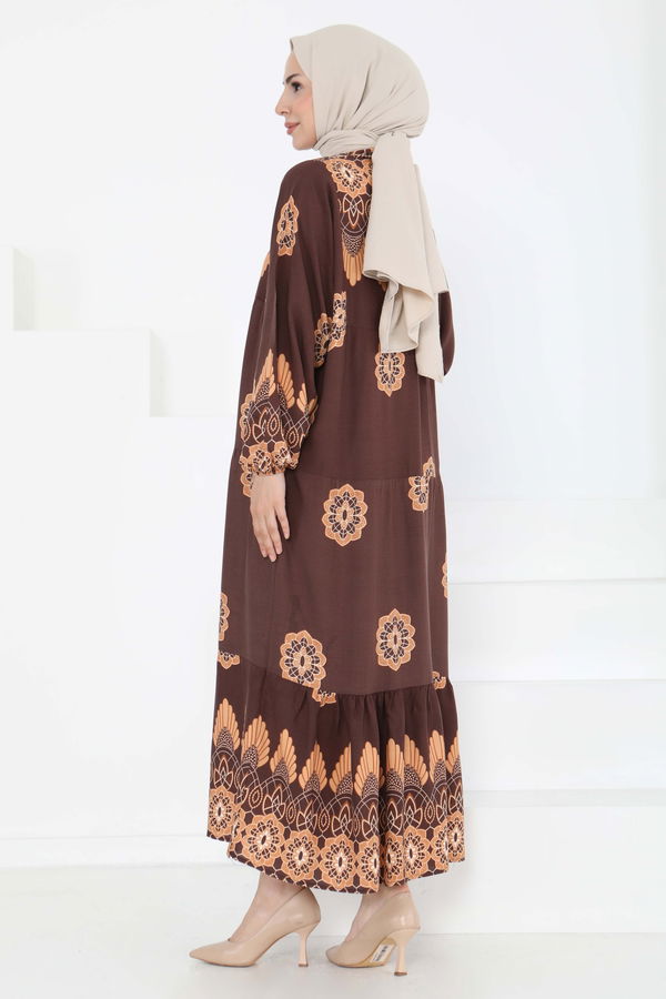 Desenli Düğmeli Elbise - 27262