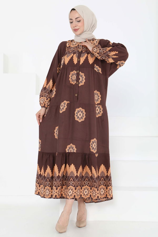 Desenli Düğmeli Elbise - 27262