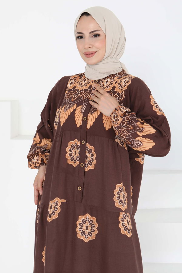 Desenli Düğmeli Elbise - 27262