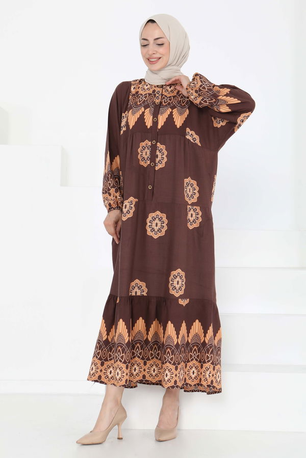 Desenli Düğmeli Elbise - 27262