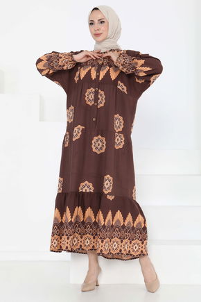 Desenli Düğmeli Elbise - 27262