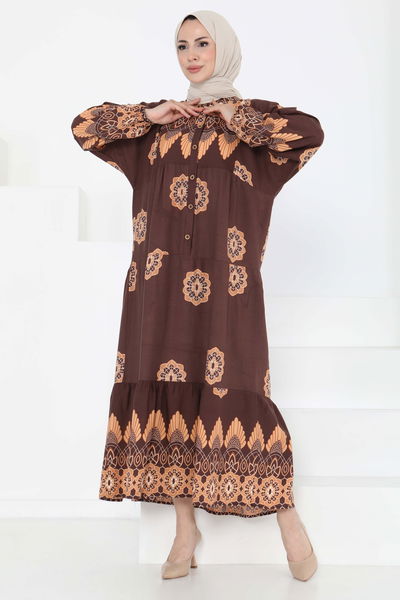 Desenli Düğmeli Elbise - 27262