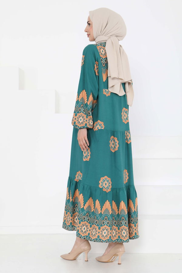Desenli Düğmeli Elbise - 27262