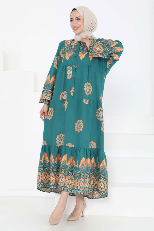 Desenli Düğmeli Elbise - 27262
