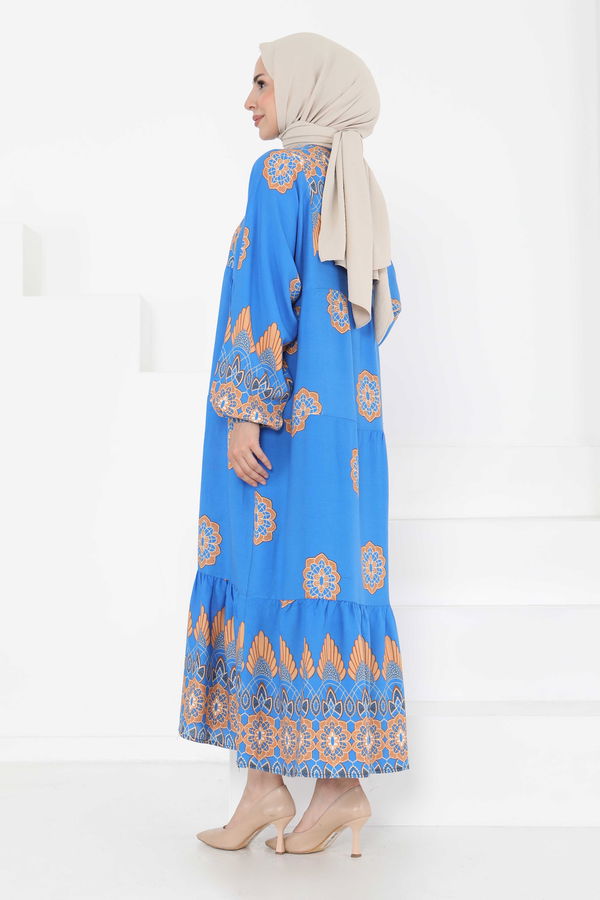 Desenli Düğmeli Elbise - 27262