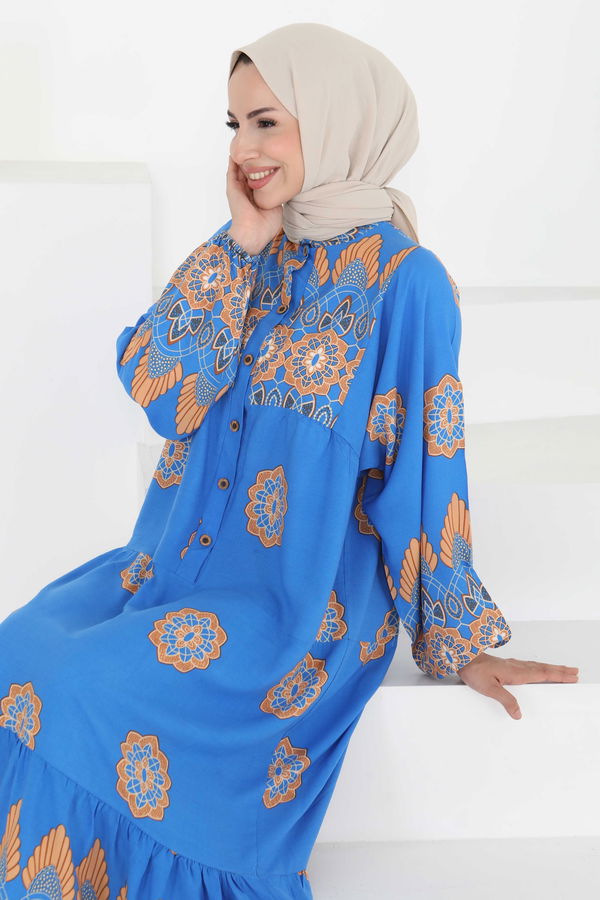 Desenli Düğmeli Elbise - 27262