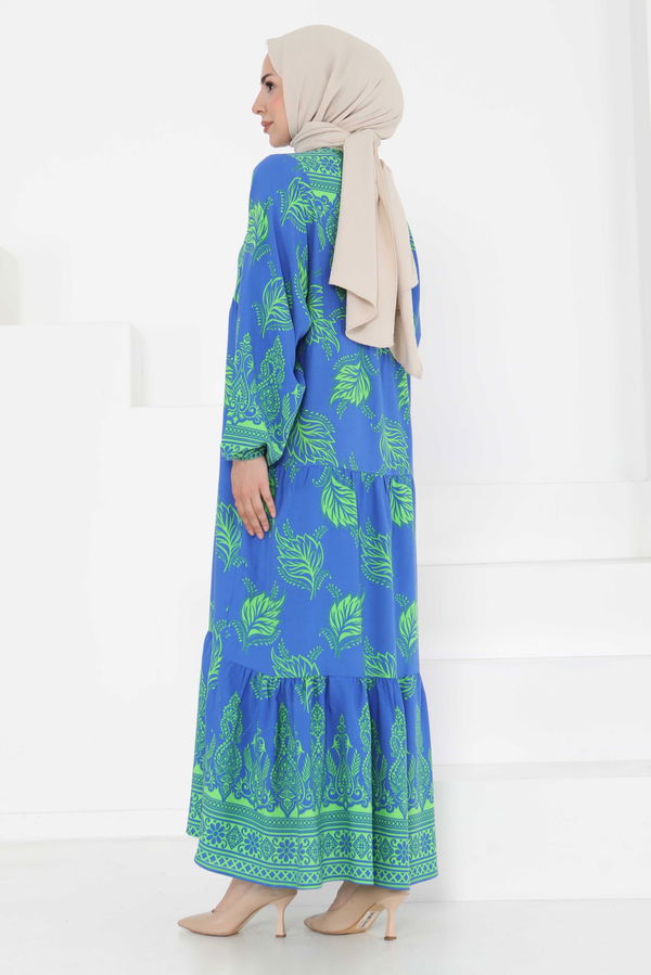 Desenli Düğmeli Elbise - 27263