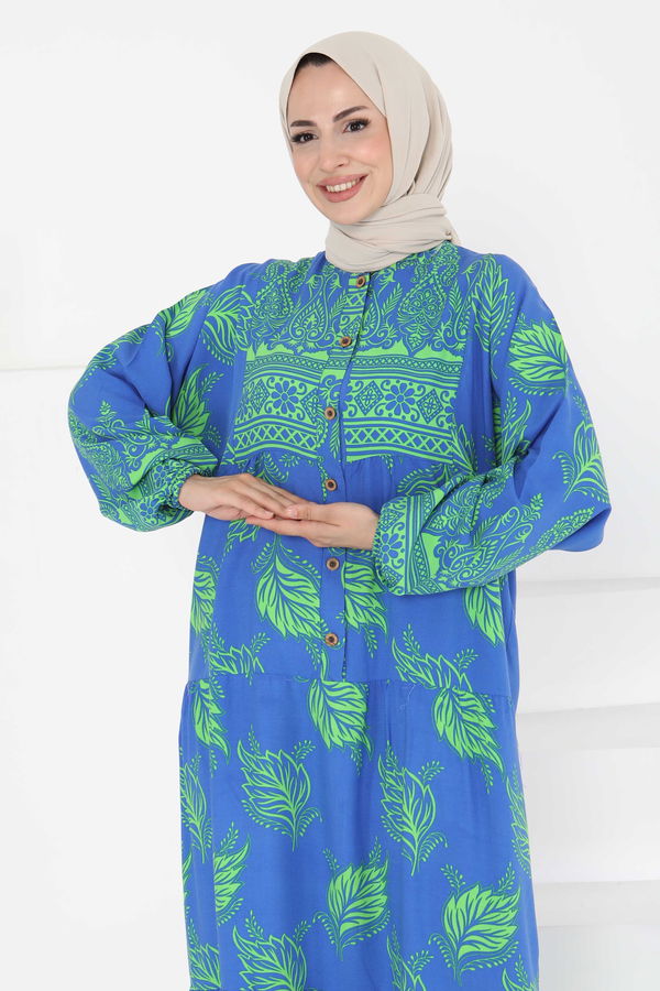 Desenli Düğmeli Elbise - 27263