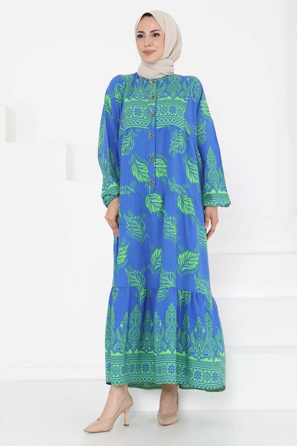 Desenli Düğmeli Elbise - 27263