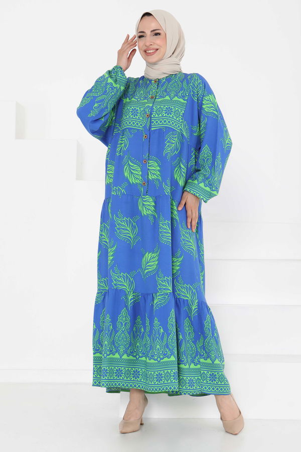 Desenli Düğmeli Elbise - 27263