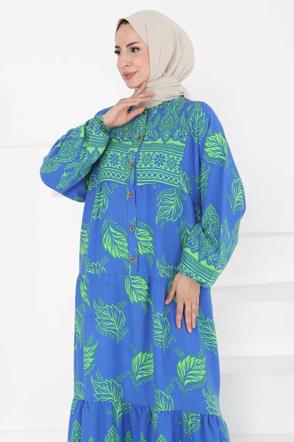 Desenli Düğmeli Elbise - 27263