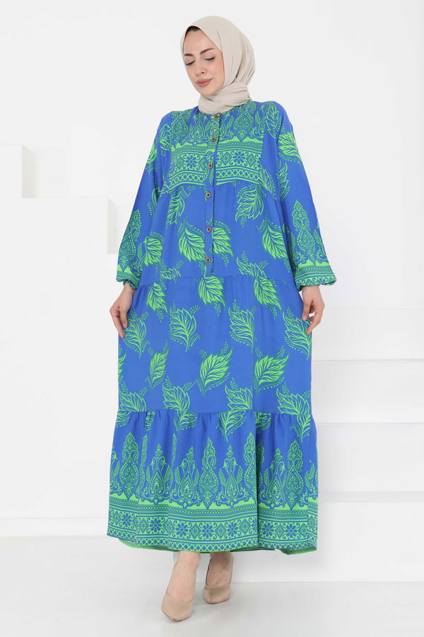 Desenli Düğmeli Elbise - 27263