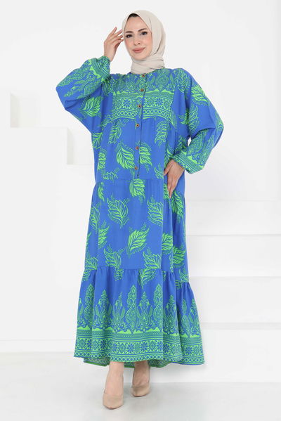 Desenli Düğmeli Elbise - 27263