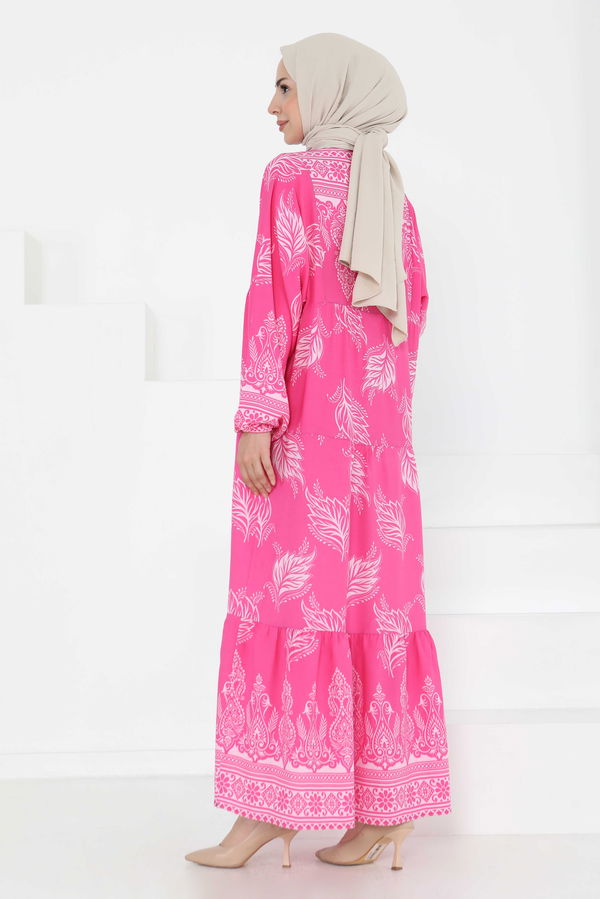 Desenli Düğmeli Elbise - 27263