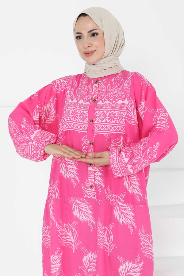Desenli Düğmeli Elbise - 27263