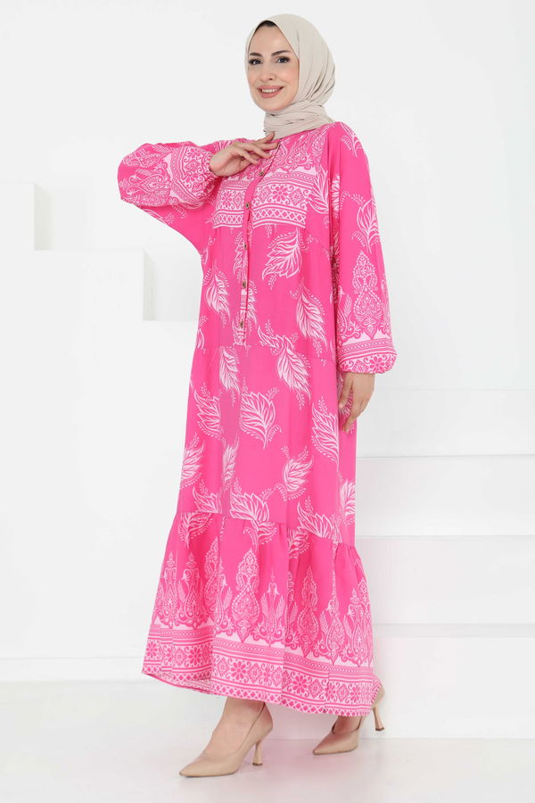 Desenli Düğmeli Elbise - 27263