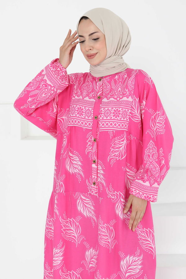 Desenli Düğmeli Elbise - 27263