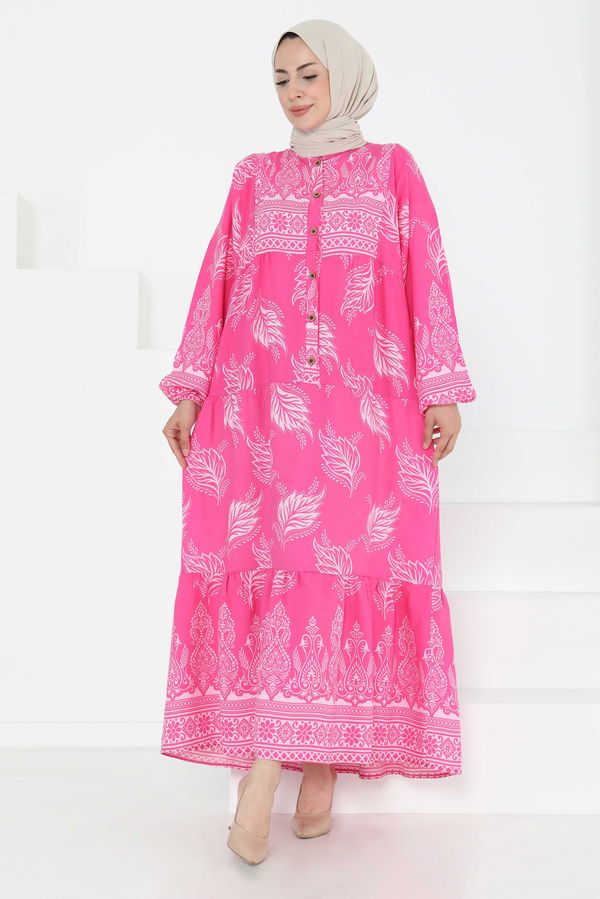 Desenli Düğmeli Elbise - 27263