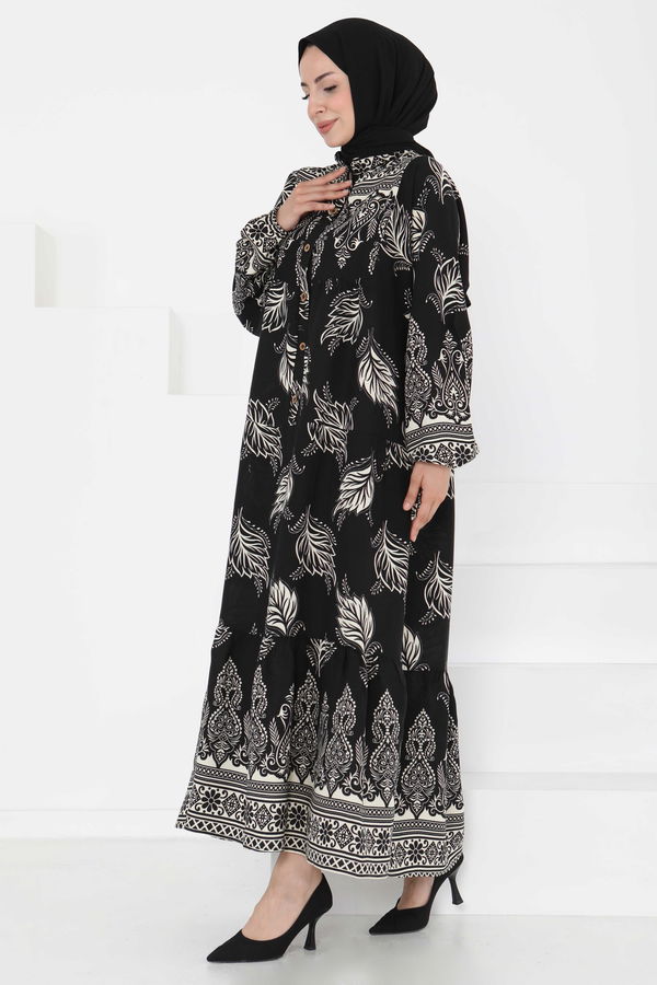 Desenli Düğmeli Elbise - 27263