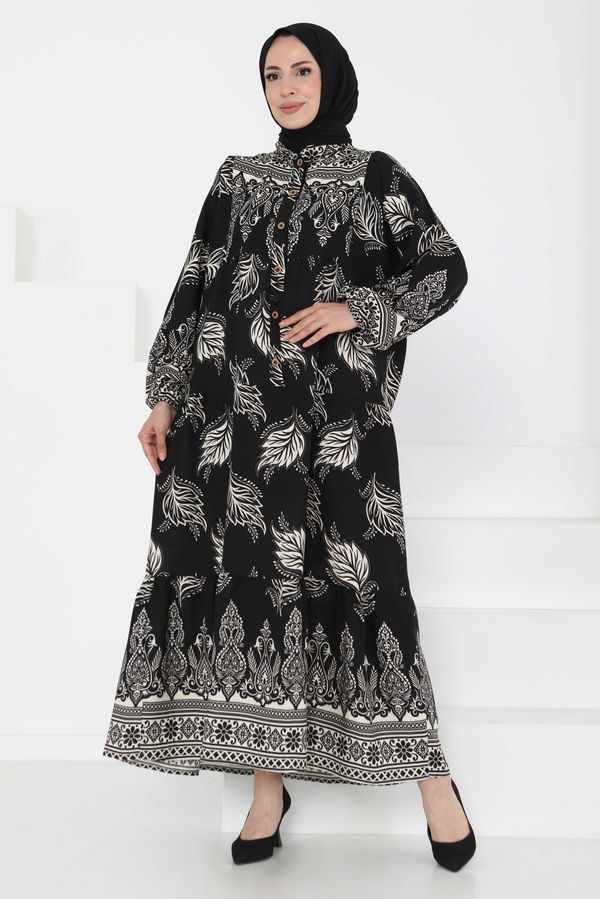 Desenli Düğmeli Elbise - 27263