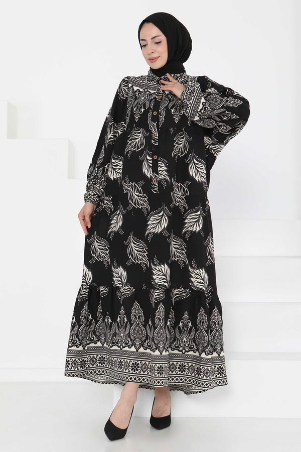 Desenli Düğmeli Elbise - 27263