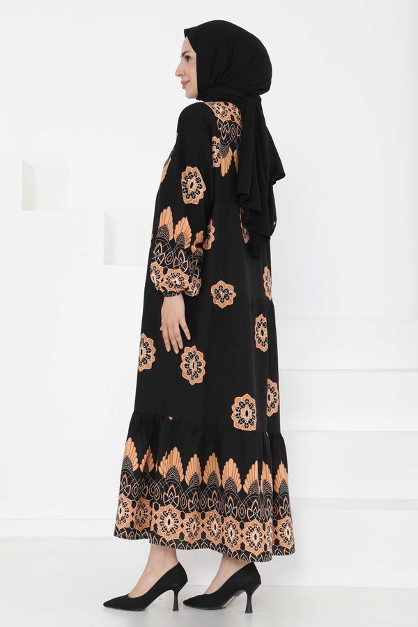 Desenli Düğmeli Elbise - 27262