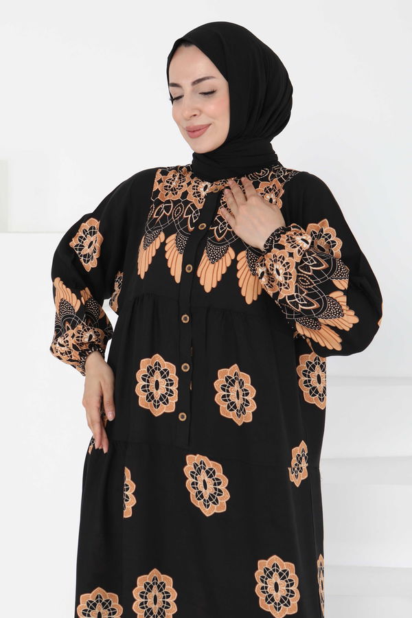 Desenli Düğmeli Elbise - 27262