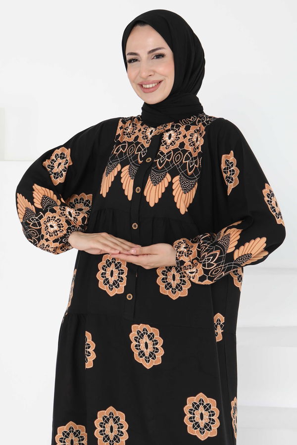Desenli Düğmeli Elbise - 27262