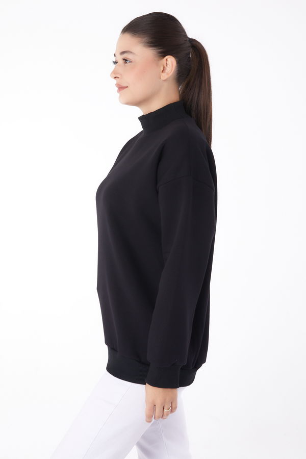 Düz Yarım Balıkçı Yaka Kadın Siyah Sweatshirt - 26047