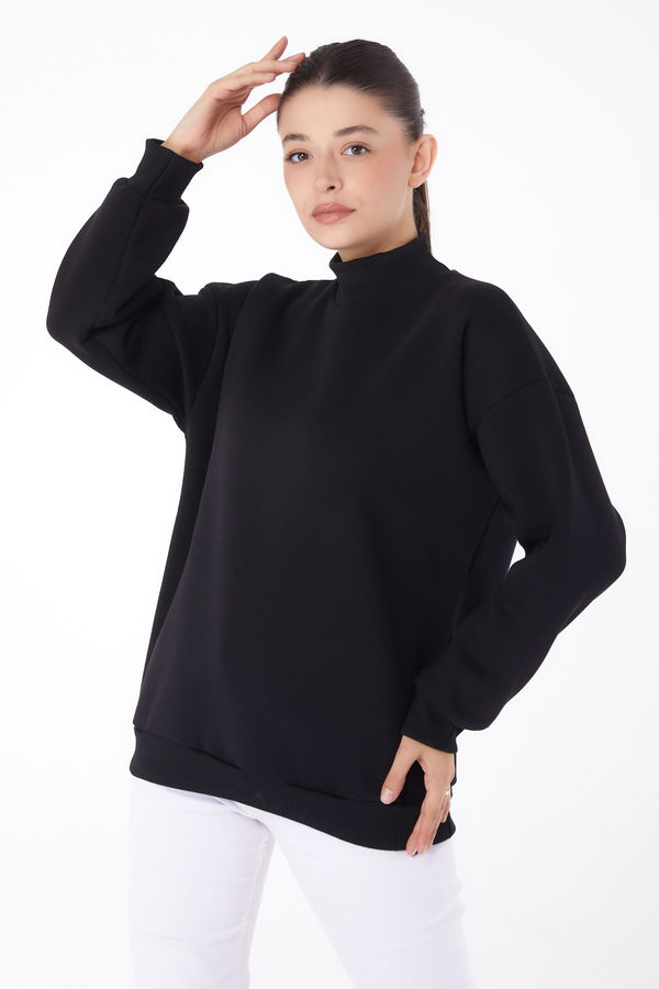 Düz Yarım Balıkçı Yaka Kadın Siyah Sweatshirt - 26047