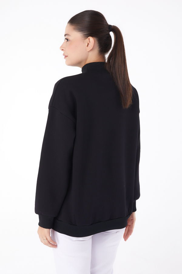 Düz Yarım Balıkçı Yaka Kadın Siyah Sweatshirt - 26047