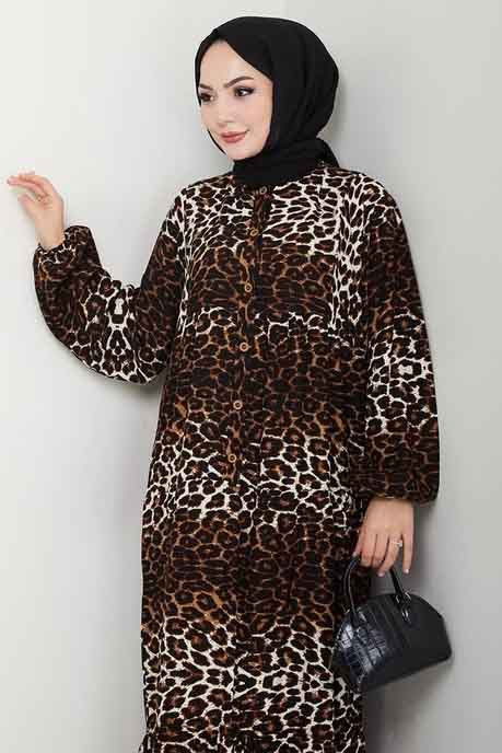 Desenli Düğmeli Elbise - 27264