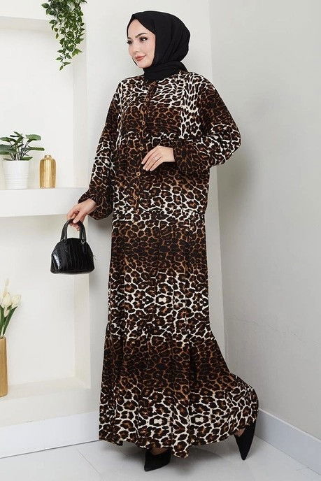 Desenli Düğmeli Elbise - 27264