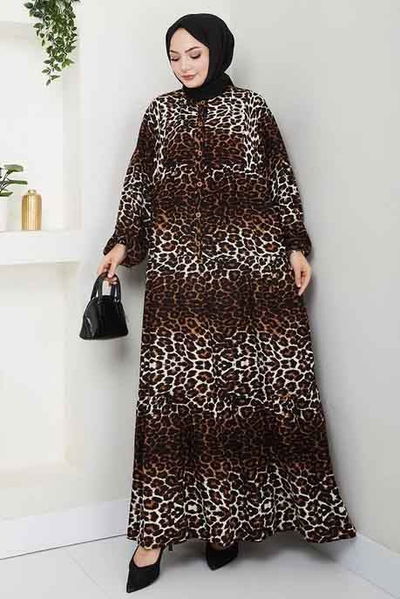 Desenli Düğmeli Elbise - 27264