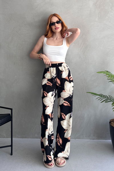 Çiçek Desenli Bol Pantolon - 27237