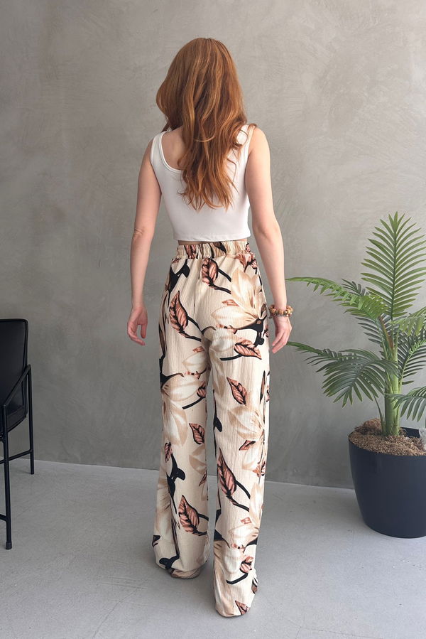 Çiçek Desenli Bol Pantolon - 27237