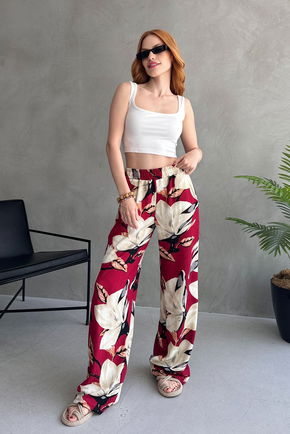 Çiçek Desenli Bol Pantolon - 27237