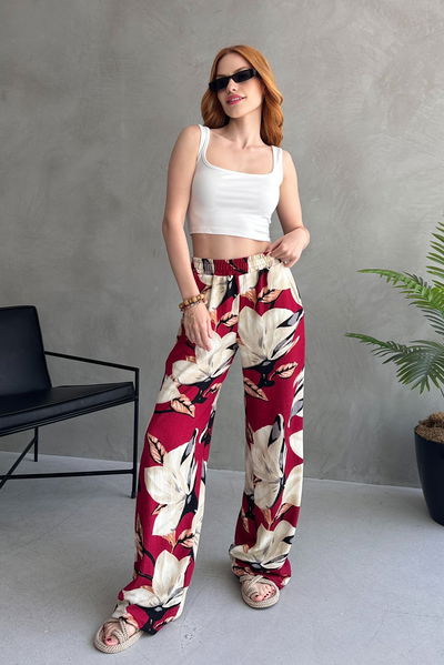 Çiçek Desenli Bol Pantolon - 27237