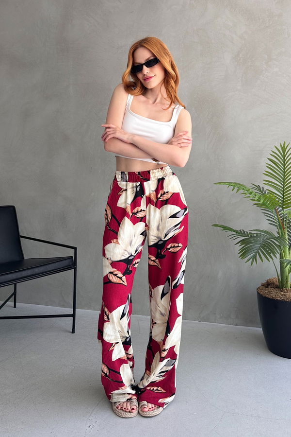 Çiçek Desenli Bol Pantolon - 27237