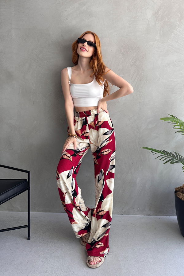 Çiçek Desenli Bol Pantolon - 27237