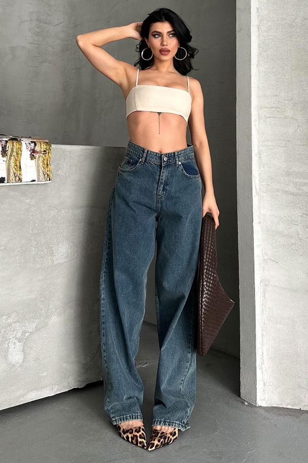 Kar Yıkamalı Baggy Kot Pantolon - 27269