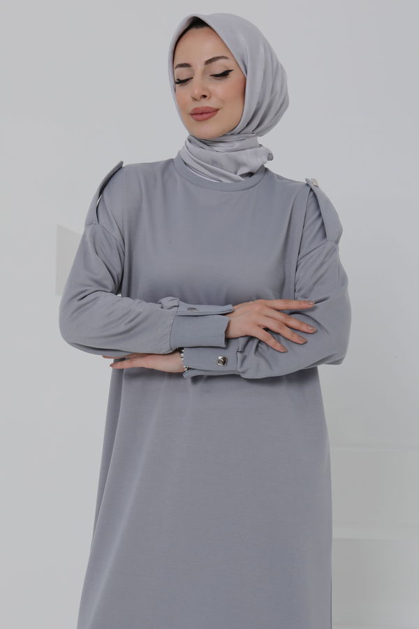 Düğme Detaylı Elbise - 27045