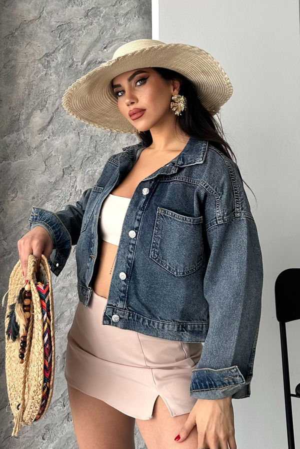 Çift Cepli Demin Crop Ceket - 27271