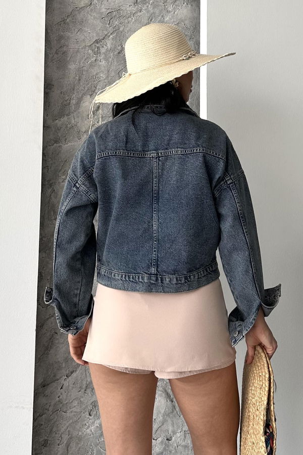 Çift Cepli Demin Crop Ceket - 27271