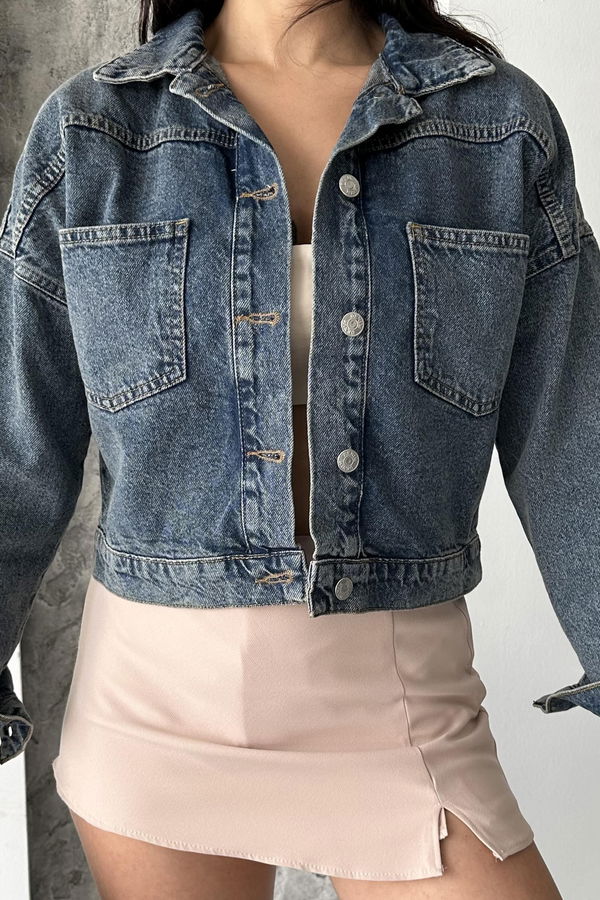 Çift Cepli Demin Crop Ceket - 27271
