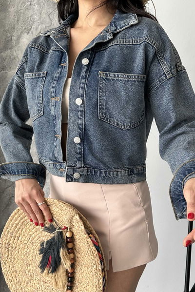 Çift Cepli Demin Crop Ceket - 27271