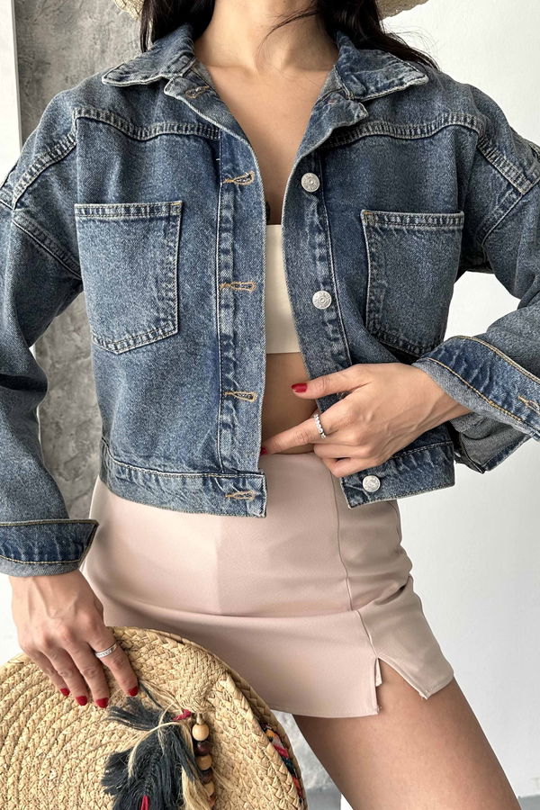 Çift Cepli Demin Crop Ceket - 27271