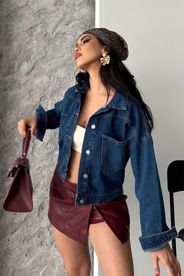 Çift Cepli Demin Crop Ceket - 27271