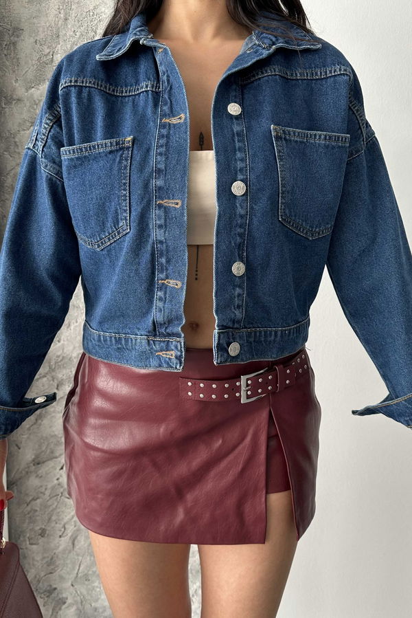 Çift Cepli Demin Crop Ceket - 27271